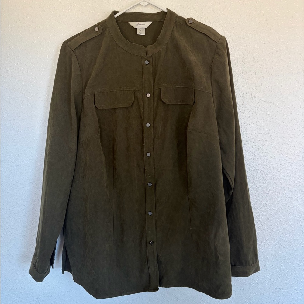 CJ Banks Olive Green Button-Up Shirt